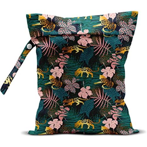 zcyxuuw Wet Dry Bag, Wet Bag for Swimsuit, Travel, Beach, Pool, Stroller, Diapers, Dirty Gym Clothes, Makeup Bag, Camping Accessories, Waterproof Reusable Jungle Tropical Leaves Cheetah Print
