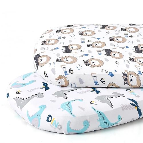 Stretch Fitted Bassinet Sheet Set BROLEX 2 Pack Cradle Sheets for Bassinet Pad/Mattress,Unisex Boys Girls,Ultra Soft,Dinosaur Lion