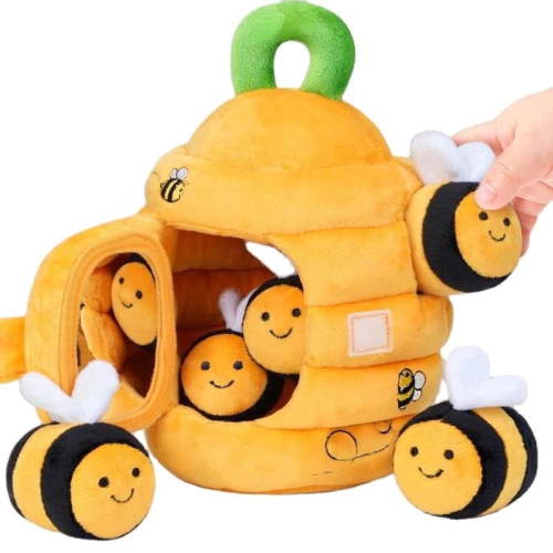 Baby Beehive Plush Toy with 5 Sensory Rattle Crinkle & Squeaker, Soft Stuffed Animal for Infants 6-12 Months, Educational Busy Toy for Toddler 0-3 Years Old Boy Girl Developmental Play,6pcs