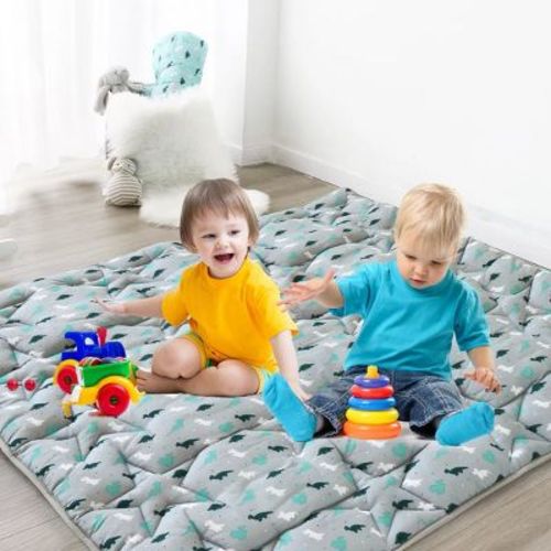 Biloban- Spring Spirit Baby Play Mat | Playpen Mat - Thicker Puff Tummy Time Activity Mat for Infant & Toddler Gray Dino 72*59