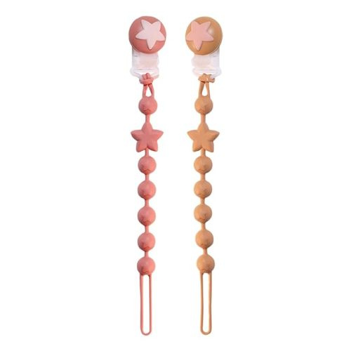 2-Pack Silicone Pacifier Clip, One Piece Design Pacifier Holder fits Any Brand of Pacifier, Flexible and Rust-Free Newborn Essentials Must Haves for Boys and Girls (Pink+Yellow)