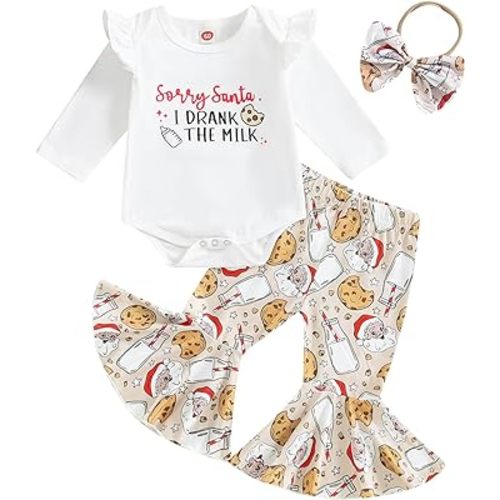 Baby Girls Summer Outfit Short Sleeve Romper Tops Floral Cattle Print Flared Pants Headband Toddler Baby Clothes Set