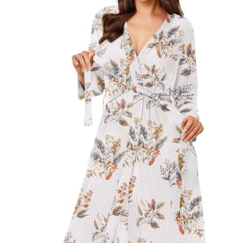 Ekouaer Women's Robe Long Waffle Knit Bathrobe Lightweight Soft Kimono Robes Loungewear S-XXL