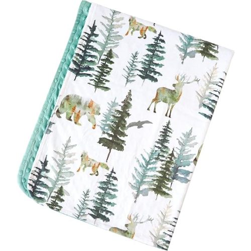 Premium Soft Plush Lightweight Minky Dot Toddler Baby Blanket for Newborn 30"x40" - Soft Baby Blanket for Boys and Girls - (in The Woods Green) Unisex