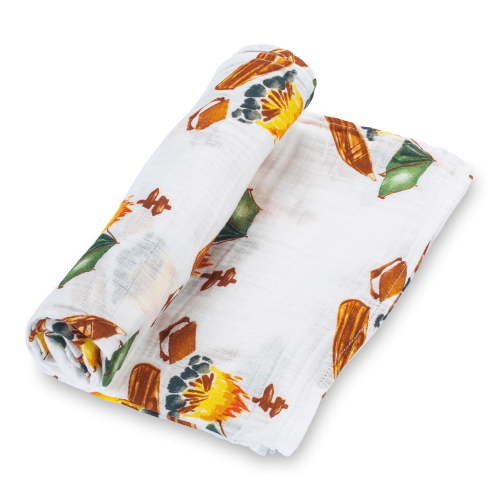LollyBanks Campfire Theme Baby Muslin Swaddle Blanket- 100% Muslin Cotton, 47"x47", 1 Pack