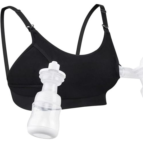 Momcozy Hands Free Pumping Bra, Adjustable Breast-Pumps Holding and Nursing Bra, Pumping & Nursing Bra in One - Medium - Black