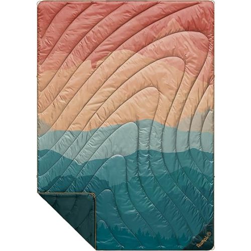 Rumpl Original Puffy Blanket - Warm Puffy Camping Blanket, 100% Recycled Polyester Insulation, Lightweight, Packable, Water-Resistant, Outdoor Puffer Blanket, 52"x75", V2, Rocky Mountain Sunset Fade