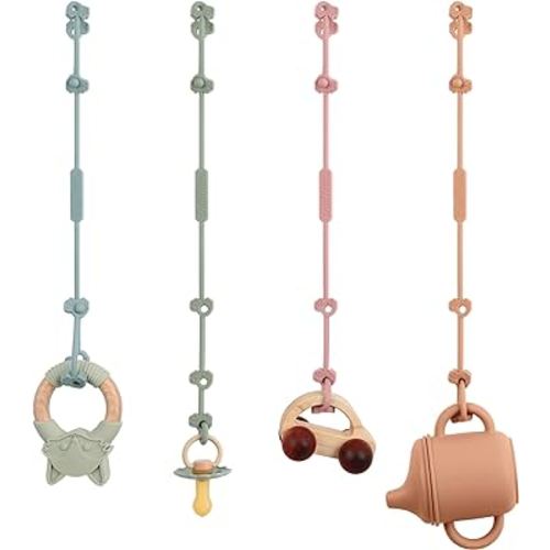 Toy Safety Straps, 4Pack Silicone Pacifier Clips, Adjustable Straps for Strollers, High Chair, Shopping Cart