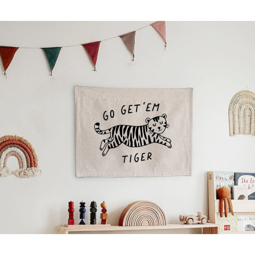 Go Get Them Tiger Tapestry, Woven Wall Hanging for Nursery, Kids Playroom or Bedroom Decor, Tiger themed Kids Room Decor