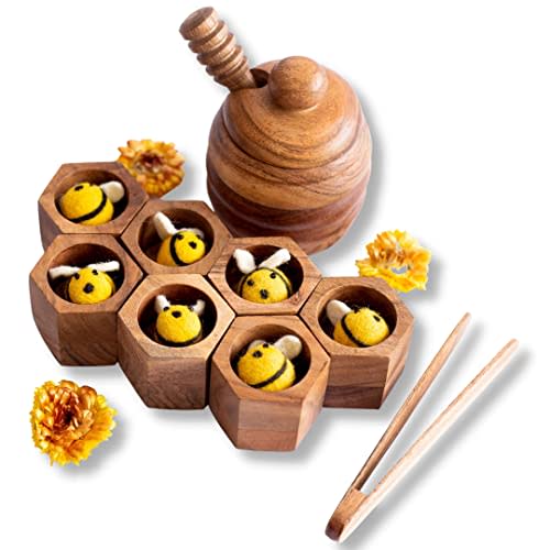 KOOKAROO Wooden Bee Hive Sorting & Stacking Toys for 3 Year Olds - Montessori Fine Motor Skill & Sensory Bin Toys