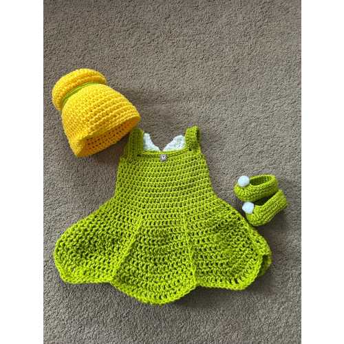 Tinkerbell Inspired Costume/Crochet Tinkerbell Dress/Tinkerbell /Peter Pan Inspired Photo Prop Newborn to 12 Months- MADE TO ORDER