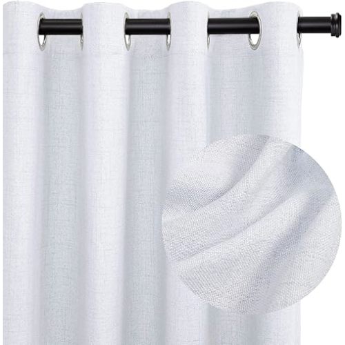 100% Blackout Shield Linen Blackout Curtains for Bedroom, Thermal Insulated Curtains 63 Inch Length 2 Panels Set, Grommet Drapes for Living Room, 50” W x 63” L, Greyish White