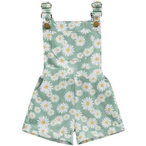 Toddler Baby Girl Sunflower Print Overalls Shorts with Pocket Suspender Trousers Cute Summer Clothing Outfit