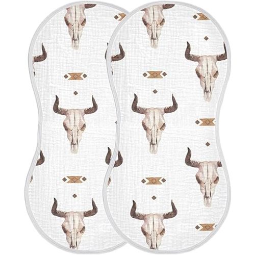 Western Bull Skull Burp Cloths Baby Boys Girls Absorbent Soft Cotton Burping Cloths Rags 2 Pack