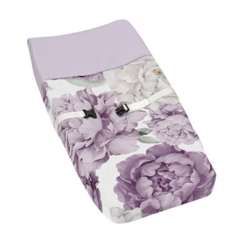 Sweet Jojo Designs Girl Changing Pad Cover Peony Floral Garden Purple and Ivory