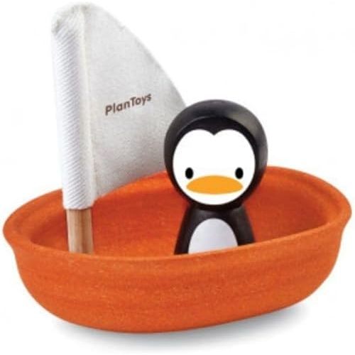 PlanToys Sailing Boat with Penguin Bath and Water Play Toy (5711) | Sustainably Made from Rubberwood and Non-Toxic Paints and Dyes | Eco-Friendly PlanWood