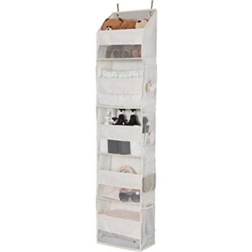 Over the Door Organizer with 5 Large Capacity Pockets and 8 Mesh Pockets, Swing-proof Behind Door Organizers and Storage for Baby Nursery, Bedroom, Closet, Beige