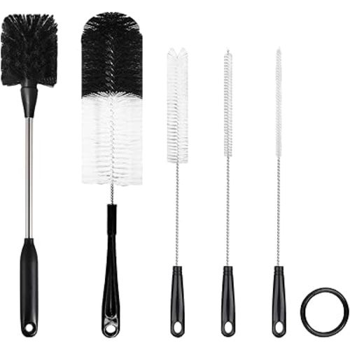 5 Pack Bottle Brush, Stainless Steel Long Handle Water Bottle Brush, 15in Water Bottle Scrub Cleaning, 3 Straw Brushes, for Cleaning Glass, Sports Water Bottle, Coffee Mug,Black