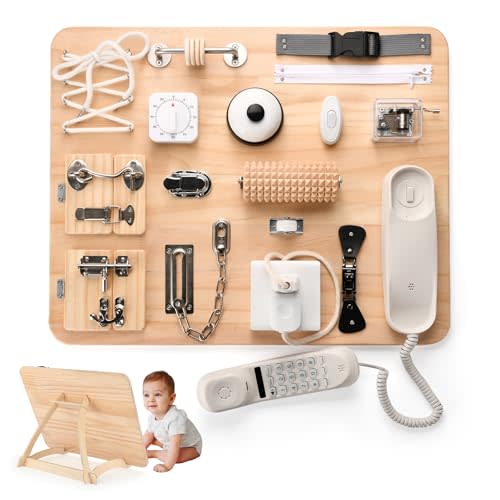 Potatomato Montessori Large Busy Board for Toddlers 1 2 3 4 Years Old - 21 in 1 Wooden Sensory Educational Toys -Fidget Toys for Autistic Children-Preschool Learning Activities Fine Motor Skills