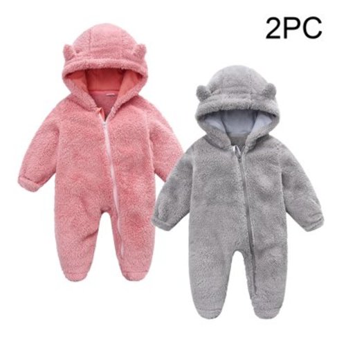 lmcalzta 2PCS Baby Girls Boys Clothes Infant Newborn Onesie Hooded Fleece Jumpsuits Fall Winter Pajamas Outfits Solid Color