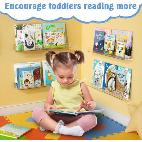 NIUBEE 36-Inch Acrylic Floating Bookshelves for Kids, 2-Pack, Extra-Large Wall Shelves for Expanding Book Collections and Family Spaces