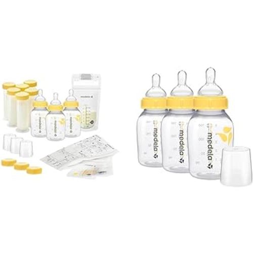 Medela Breastfeeding Gift Set, Breast Milk Storage System; Bottles, Nipples & Breast Milk Storage Bottles, 3 Pack of 5 Ounce Breastfeeding Bottles