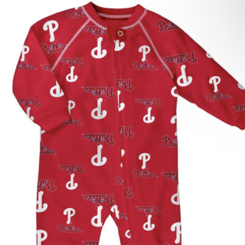 Phillies Philadelphia Phillies Red Baby Raglan Zip Up One Piece - 133418305