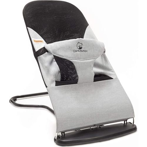 ComfyBumpy Ergonomic Baby Bouncer Seat - Bonus Travel Carry Case - Safe, Portable Bouncing Chair with Adjustable Height Positions - Infant Sleeper Bouncy Seat Perfect for Newborn Babies (Grey)