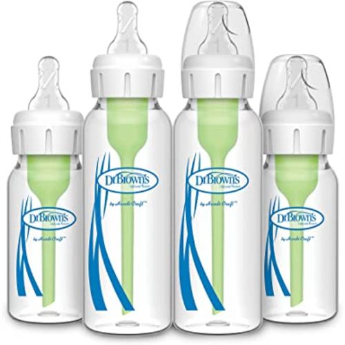 Dr. Brown’s Natural Flow® Anti-Colic Options+™ Narrow Glass Baby Bottles 8 oz/250 mL & 4 oz/120 mL, with Level 1 Slow Flow Nipple, 4 Pack, 0m+