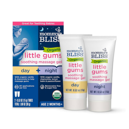 Mommy's Bliss Organic Little Gums Soothing Massage Gel Day and Night Combo, Great for Teething Babies, Age 2 Months+, Sugar Free, Mild & Sweet Flavor, 2 - 0.53 Oz Tubes (Pack of 1)