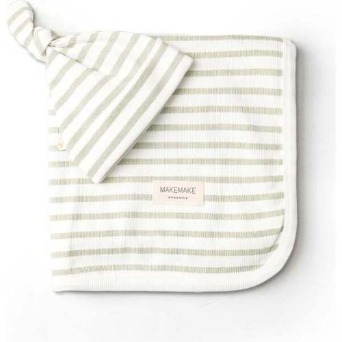 Organic Swaddle Blanket & Hat Set, Sage Stripes - Makemake Organics | Maisonette