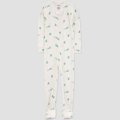 Carter's Just One You®️ Toddler Boys' Frogs Comfy Soft Snug Fit Footed Pajama - Green/Ivory 18M: Heavyweight Jersey, Covered Zipper