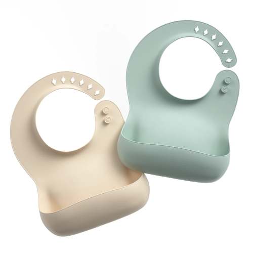 Silicone Bibs for Baby Set of 2, Waterproof Bibs that Catch Food