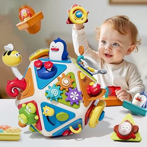 20-in-1 Toddler Busy Board Activity Cube Toys, Montessori Toy for 1 2 Year Old Boys Girls Kids, Early Educational Active Toy for Toddler 1-3, Travel Toys Gifts for 1 2 Year Old Boy Girl