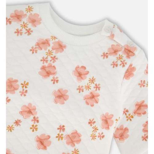 Quilted Top And Pant Set, White And Pink Flowers - Deux par Deux | Maisonette