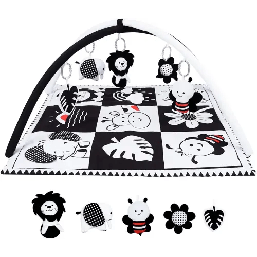 Lovvie & Joy Baby Play Activity Gym Tummy Time Mat for Infant, Baby Gyms & Playmats for Babies 0 to 3 6 9 12 Months with 5 Toys for Early Sensory Exploration and Motor Skill Development