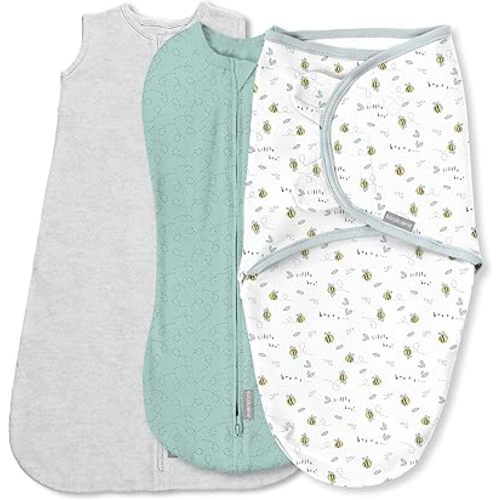 SwaddleMe by Ingenuity Swaddle, Compression Pod, & Sleep Sack Set, Gift Set, 0-3 Months, 3-Pack - Little Bees