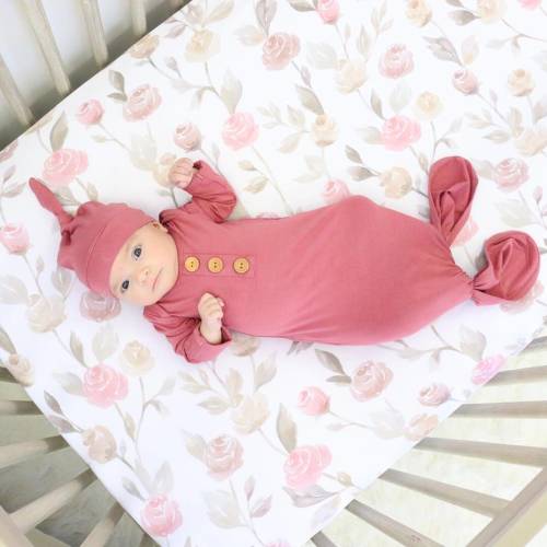 Solid Dusty Rose Bamboo Baby Knot Gown & Hat