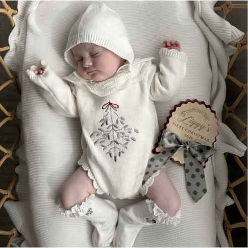 Mistletoe Muse Long Sleeve Frill Knit Romper