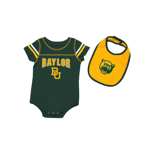Colosseum Baylor Bears Baby Green Chocolate Set One Piece with Bib