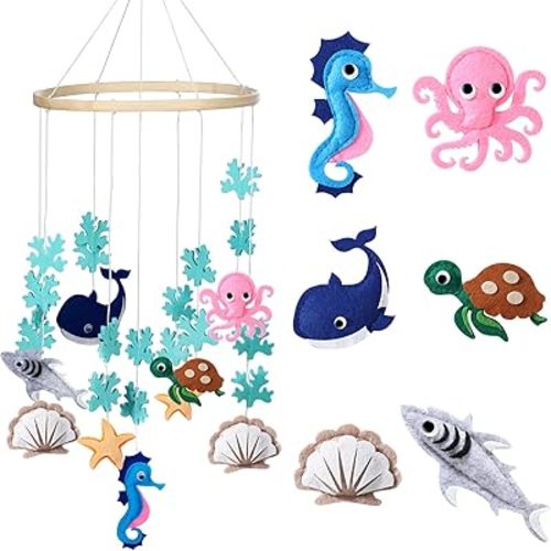 Woodland Ocean Mobile for Crib Jungle Baby Nursery Mobiles Forest Safari Mobile for Crib Baby Mobiles Animals Woodland Nursery Decor for Baby Boys Toys Girls Room Decor (Sea Animal)