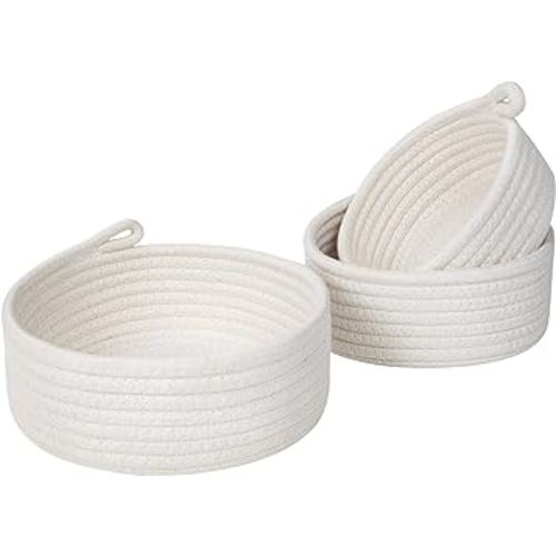 MINTWOOD Design Set of 3 Cotton Rope Nesting Bowls, Small Catch All Basket, Cute Closet Baskets and Bins for Shelves, Mini Table Basket Organizer for Small Accessories