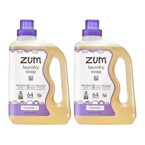 Zum Laundry Soap by Indigo Wild - Liquid, Plant-Based Soap with Baking Soda, Essential Oils, Coconut Oil & More - Wash Up to 64 Loads - Lavender - 64 fl oz (2 Pack)