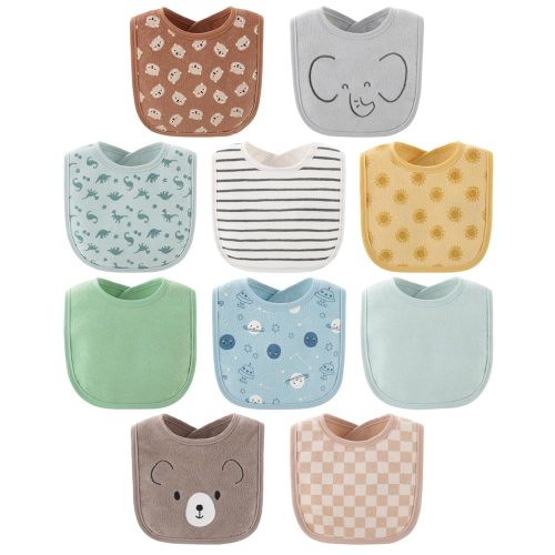 The Peanutshell Baby Boy or Girl Terry Bibs Set of 10-100% Cotton, Soft, Absorbent Baby Bibs for Boys and Girls, Unisex Toddler Baby Boy or Girl Bibs Set, Newborn & Infant Bib - Soft Neutral