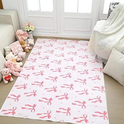 4 x 6 ft Large Bow Welcome Mat Rug Coquette Doormat Decor Gifts for Women Aesthetic Room Decor Housewarming Gift Lovers(Bow,Pink)