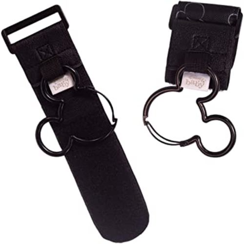 Disney Baby by J.L. Childress Mickey Mouse Stroller Hooks - Universal Stroller Clips with Non-Slip Straps - Durable Carabiners to Hold Water Bottles & Bags - 2 Pack - Disney Travel Accessory - Black