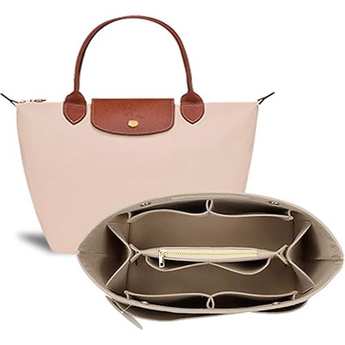 Purse Organizer Insert for Tote, Handbag Organizer Compatible with Shoulder Bag Large/Small, LE PLIAGE Top Handle Small/Medium (Beige, Large)