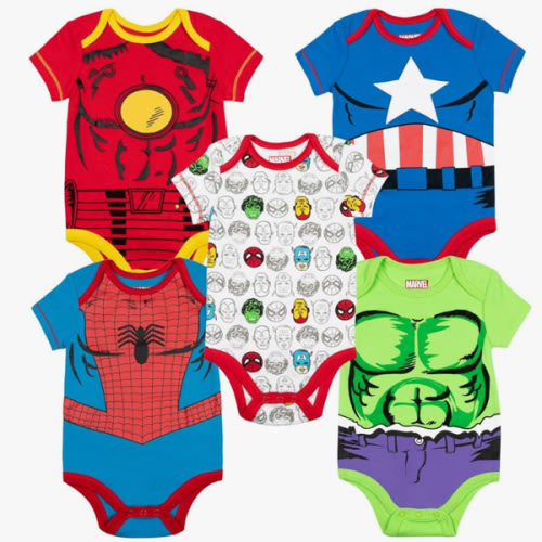 Marvel Baby Boys' 5 Pack Bodysuits - The Hulk, Spiderman, Iron Man, and Captain America