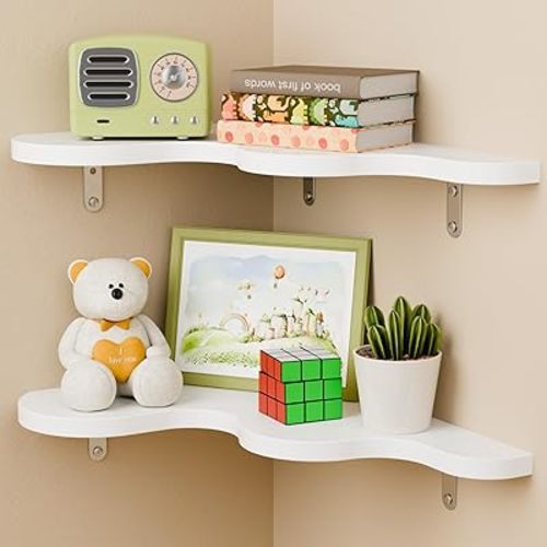 Cute Cloud Shelves, Wavy Floating Corner Shelf, Cloud Corner Wall Shelves with Brackets, Cute Wall Shelves for Nursery Decor, Corner Shelves for Bedroom,Living Room,Bathroom&Home Decor,White