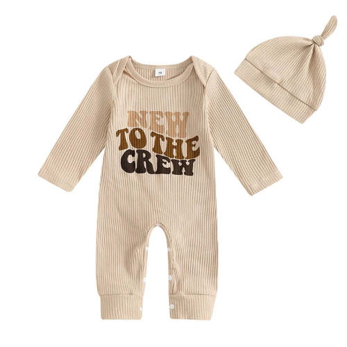 Baby Girl Boy 2Pcs New To The Crew Fall Romper Letter Ribbed Long Slee – August + Willow